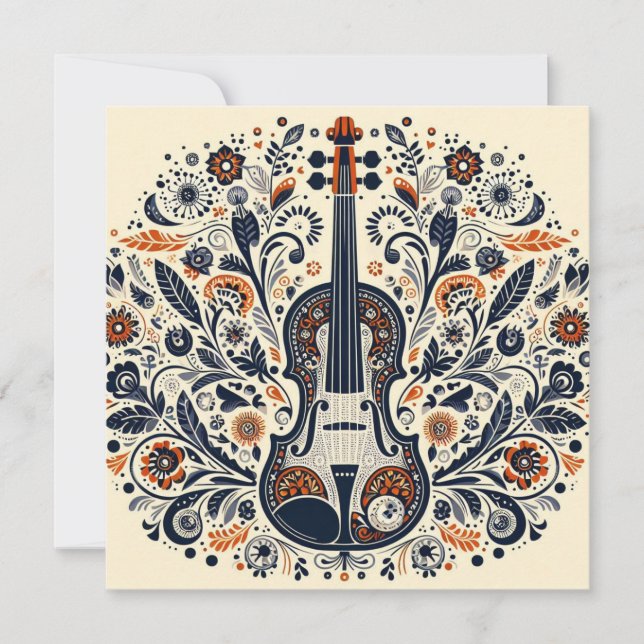  National Violin Day Melody Sticker with Folk Art  Einladung (Vorderseite)