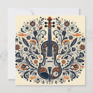 National Violin Day Melody Sticker with Folk Art Einladung
