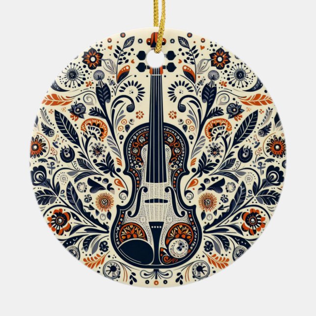  National Violin Day Melody Sticker with Folk Art  Keramik Ornament (Vorne)