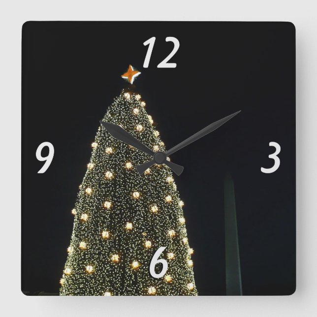 National Xmas Tree & Washington Monument at Night Quadratische Wanduhr (Vorderseite)