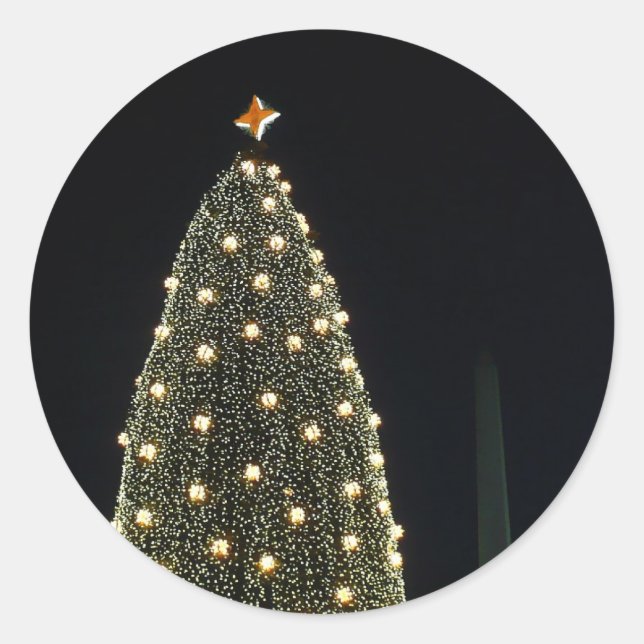 National Xmas Tree & Washington Monument at Night Runder Aufkleber (Vorderseite)