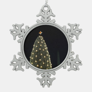 National Xmas Tree & Washington Monument at Night Schneeflocken Zinn-Ornament