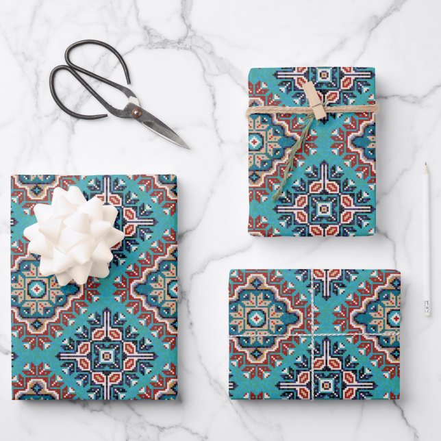 Nationale Amerikanische Ureinwohner Navajo Mosaic  Geschenkpapier Set (Vorderseite)