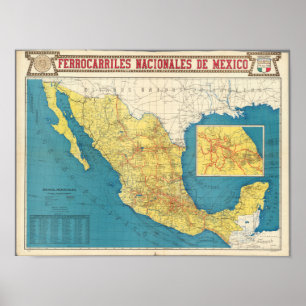 Nationale Eisenbahnen von Mexiko-Karte Poster