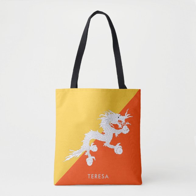 Nationale Flagge Bhutans mit Ihrem Namen Tasche (Vorderseite)