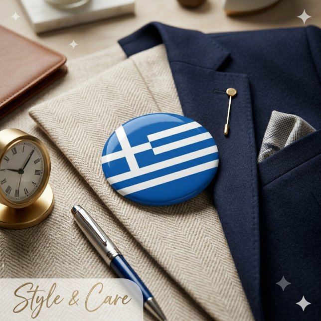Nationale Flagge Griechenlands Button (Greece Flag Button Classic Patriotic Badge)