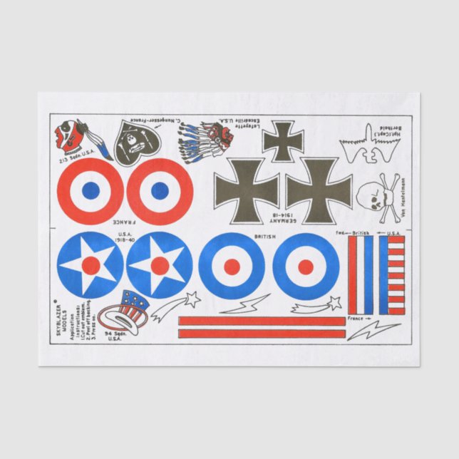 Nationale Insignien des Flugzeugmodells, WWI FAC Seidenpapier (Vorderseite)