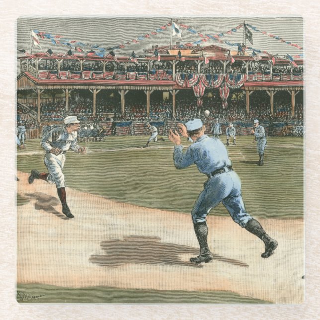Nationale Liga-Baseball-Spiel 1886 Glasuntersetzer (Vorderseite)