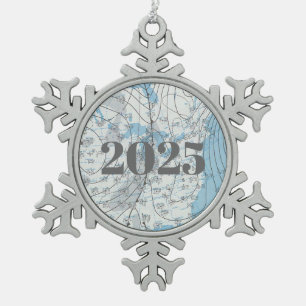 Nationale Wetterkarte 2025 Schneeflocken Zinn-Ornament