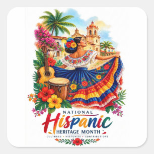 Nationaler Monat des hispanischen Erbes – Farbige Quadratischer Aufkleber