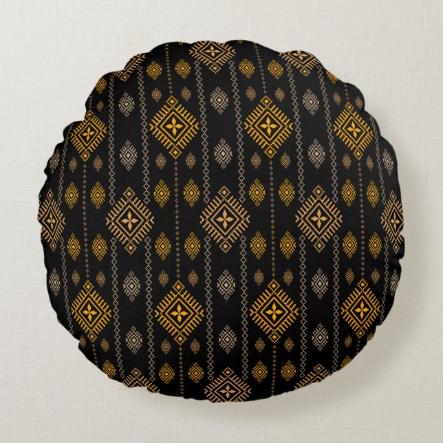 Nationales Muster Boho Kultur Ethnic Design Rundes Kissen (Vorderseite)