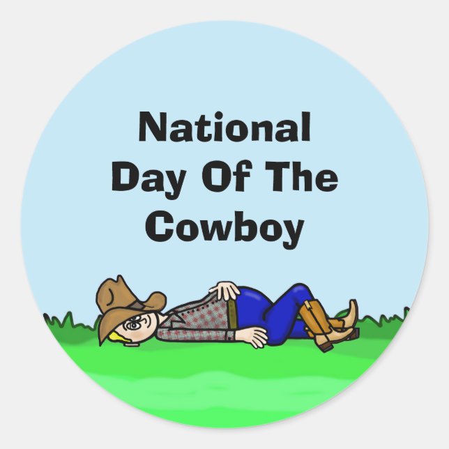 Nationalfeiertag des Cowboy-Cartoon Runder Aufkleber (Vorderseite)
