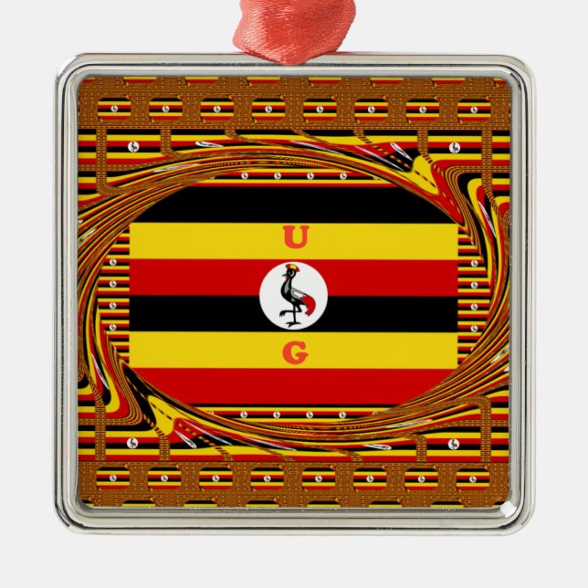 Nationalflagge Ugandas Silbernes Ornament (Vorne)