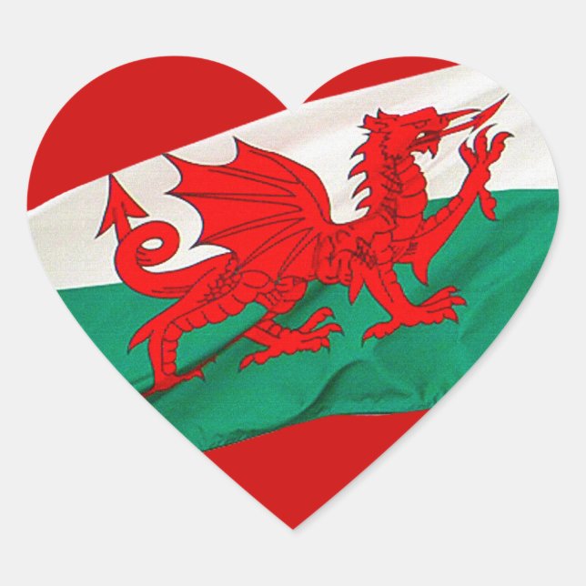 Nationalflagge Wales, Patriotischer Roter Drache Herz-Aufkleber (Vorderseite)