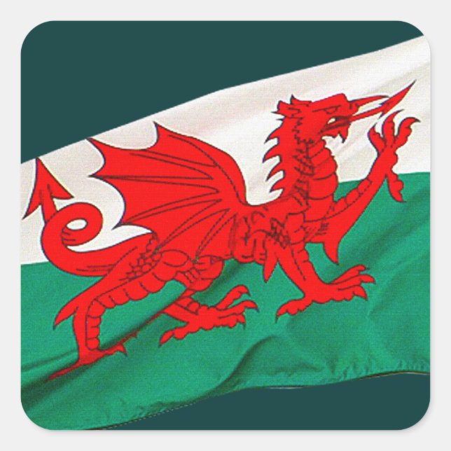 Nationalflagge Wales, Patriotischer Roter Drache Quadratischer Aufkleber (Vorderseite)