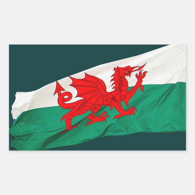 Nationalflagge Wales, Patriotischer Roter Drache Rechteckiger Aufkleber (Vorderseite)