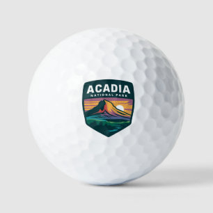 Nationalpark Acadia Sunset Abzeichen Illustration Golfball