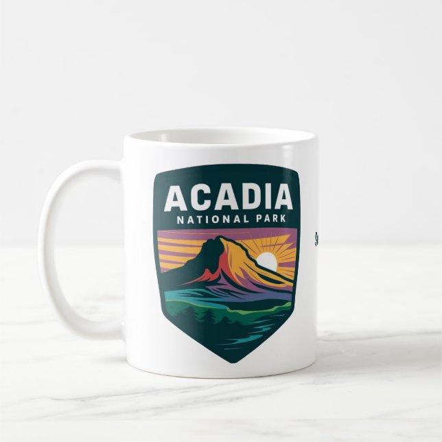 Nationalpark Acadia Sunset Abzeichen Illustration Kaffeetasse (Links)