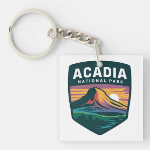Nationalpark Acadia Sunset Abzeichen Illustration Schlüsselanhänger