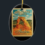 Nationalpark Arches - Delikatessen am Arche Vintag Keramik Ornament<br><div class="desc">Vintage Reiseart Arches Nationalpark - Delikates Arch Bild mit den natürlichen roten Felsen von Delicate Arch.</div>
