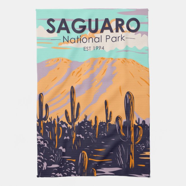 Nationalpark Arizona Wasson Peak Vintag Geschirrtuch (Vertikal)