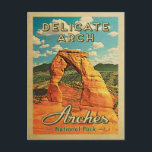 Nationalpark California Postkarte<br><div class="desc">Vintage Reiseart Arches Nationalpark - Delikates Arch Bild mit den natürlichen roten Felsen von Delicate Arch.</div>