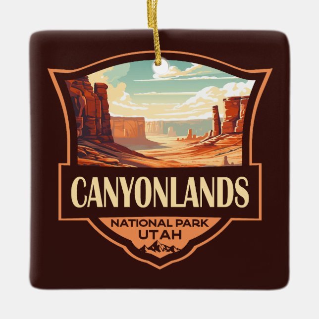 Nationalpark Canyonlands Illustration Retro Keramikornament (Vorderseite)