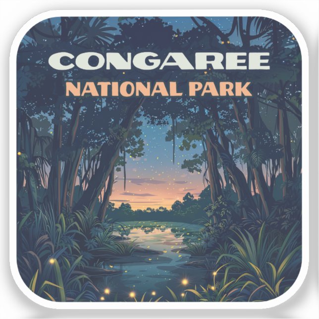 Nationalpark Congaree Süd Carolina Retro Aufkleber (Vorderseite)