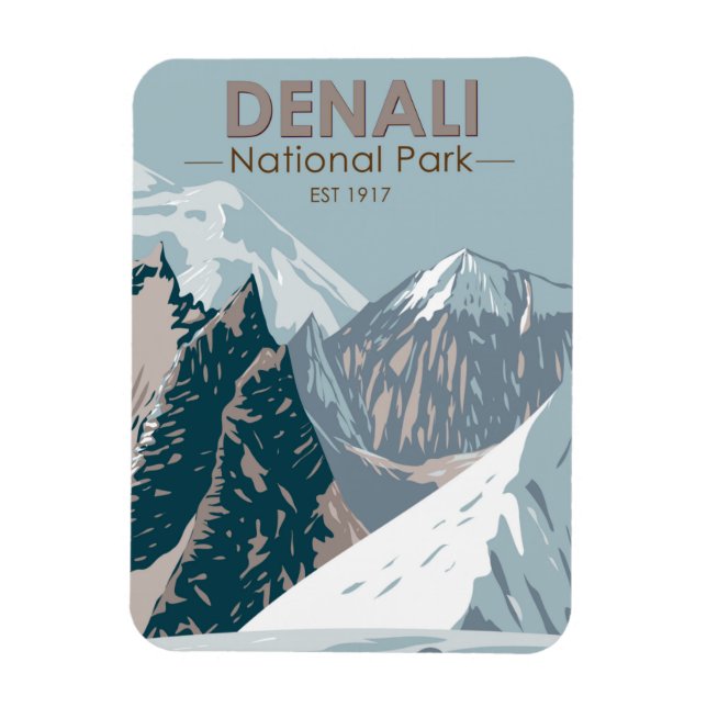 Nationalpark Denali Alaska Mount Hunter Vintag Magnet (Vertikal)