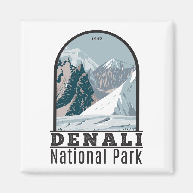 Nationalpark Denali Alaska Mount Hunter Vintag Magnet (Vorne)