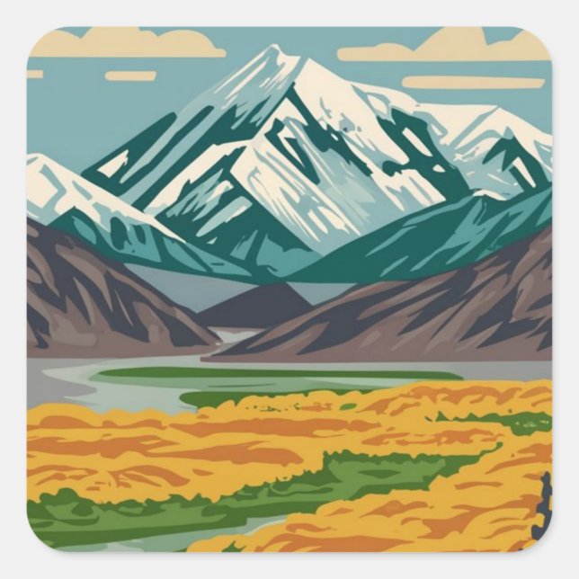 Nationalpark Denali Alaska Mount Quadratischer Aufkleber (Vorderseite)