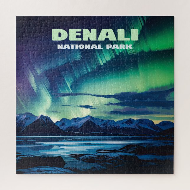 Nationalpark Denali Alaska Nord Lights Retro (Vertikal)