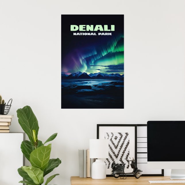 Nationalpark Denali Alaska Nord Lights Retro Poster (Heimbüro)