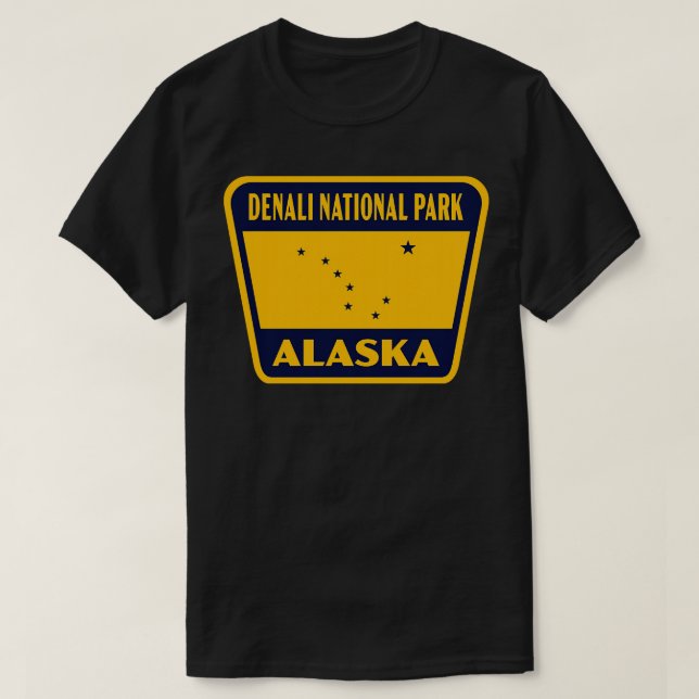 Nationalpark Denali Alaska Retro Abzeichen Blue T-Shirt (Design vorne)