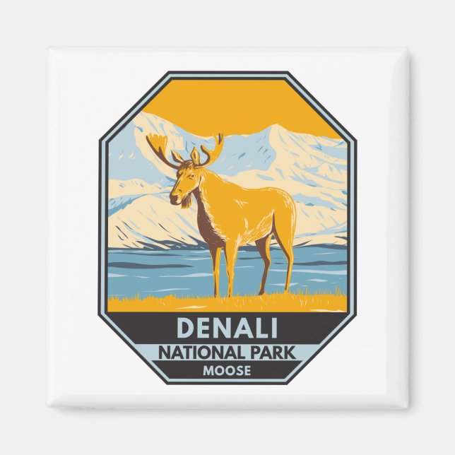 Nationalpark Denali Alaska Vintag Magnet (Vorne)