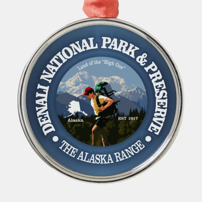 Nationalpark Denali (Hiker C) Silbernes Ornament (Vorne)