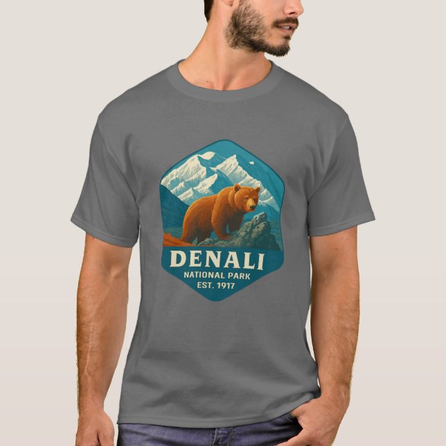 Nationalpark Denali Retro Berg Wilderness Sti T-Shirt (Vorderseite)