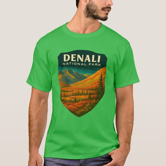 Nationalpark Denali Retro Berg Wilderness Sti T-Shirt (Vorderseite)
