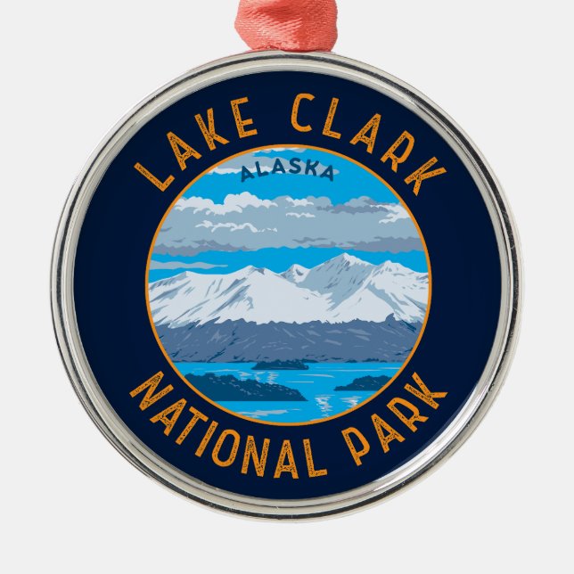 Nationalpark des Sees Clark Retro Distressed Circl Ornament Aus Metall (Vorne)