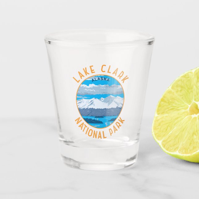 Nationalpark des Sees Clark Retro Distressed Circl Schnapsglas (Vorderseite)