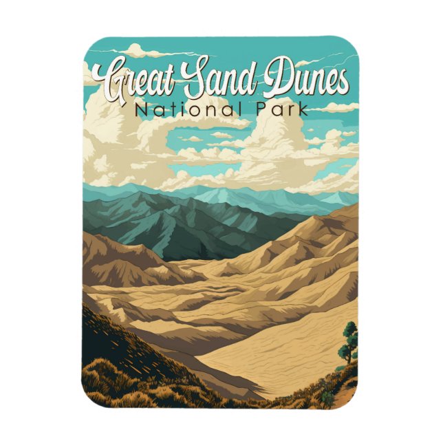 Nationalpark Great Sand Dunes - Illustration Retro Magnet (Vertikal)