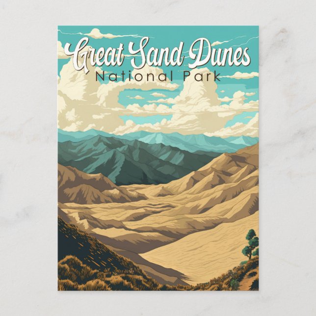Nationalpark Great Sand Dunes - Illustration Retro Postkarte (Vorderseite)