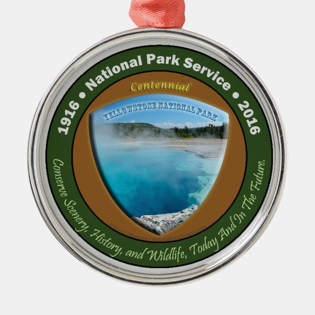 Nationalpark-hundertjährige Verzierung Yellowstone Ornament Aus Metall (Vorne)