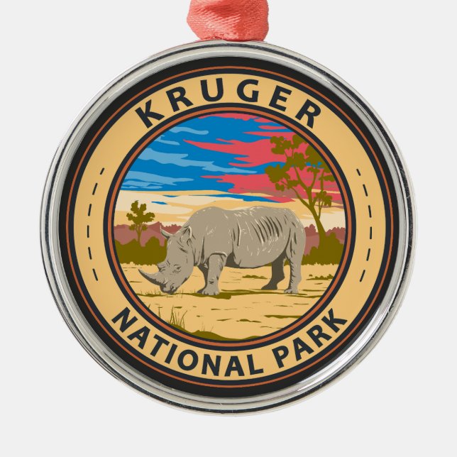 Nationalpark Kruger Rhinoceros Ornament Aus Metall (Vorne)