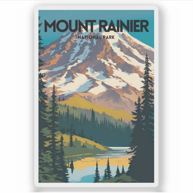 Nationalpark Mount Rainier Traditionelle Reise Aufkleber (Vorderseite)