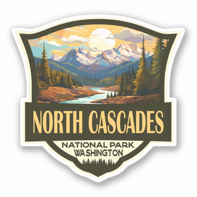 Nationalpark Nord Cascades - Illustration Aufkleber (Vorderseite)