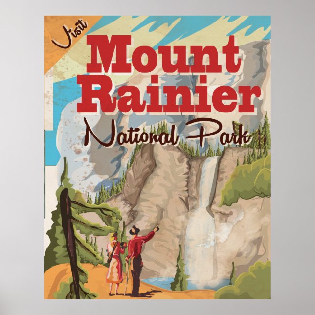 Nationalpark Rainier Vintage Reiseplaner Poster (Vorne)