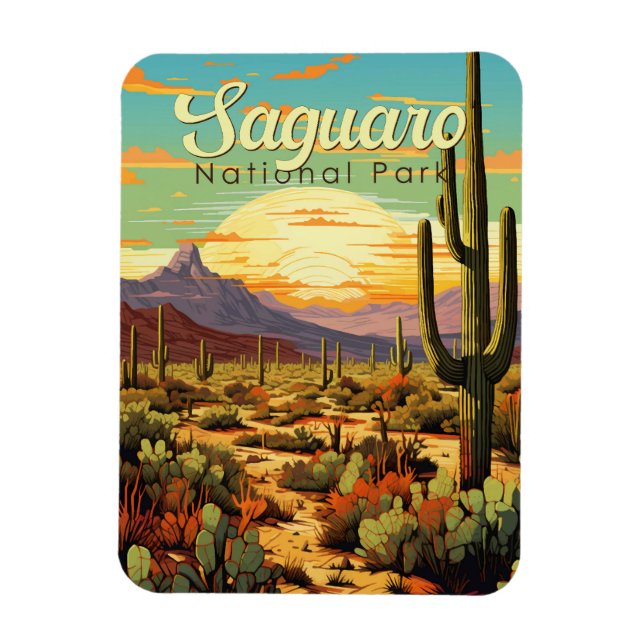 Nationalpark Saguaro Illustration Retro Magnet (Vertikal)