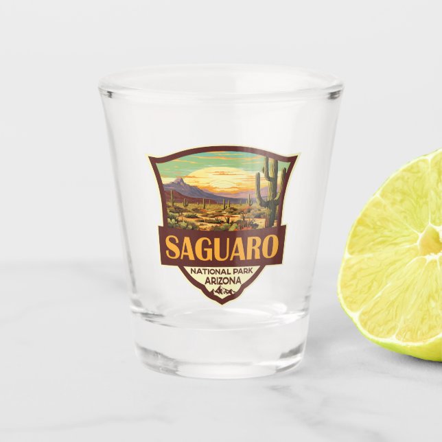 Nationalpark Saguaro Illustration Retro Schnapsglas (Vorderseite)