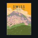 Nationalpark Schweiz Vintag Postkarte<br><div class="desc">Schweizer Vektorgrafik Design. Es ist einer der ältesten Nationalparks Europas.</div>